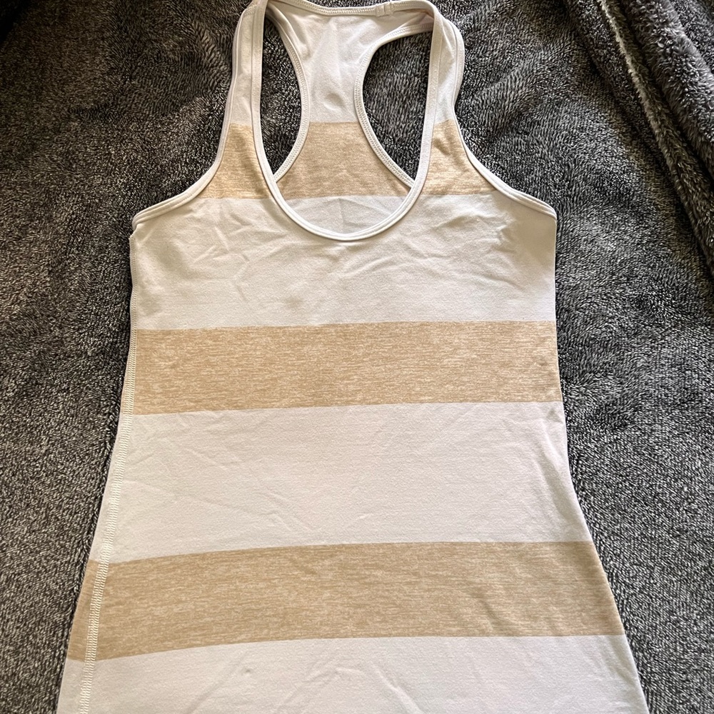 Women's Lululemon Cool Racerback White Beige Striped Yoga Tank Top Size 4